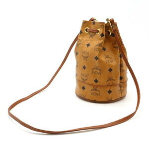 Mcm Shoulder Leather Bag Visetos Drawstring Brown Cognac